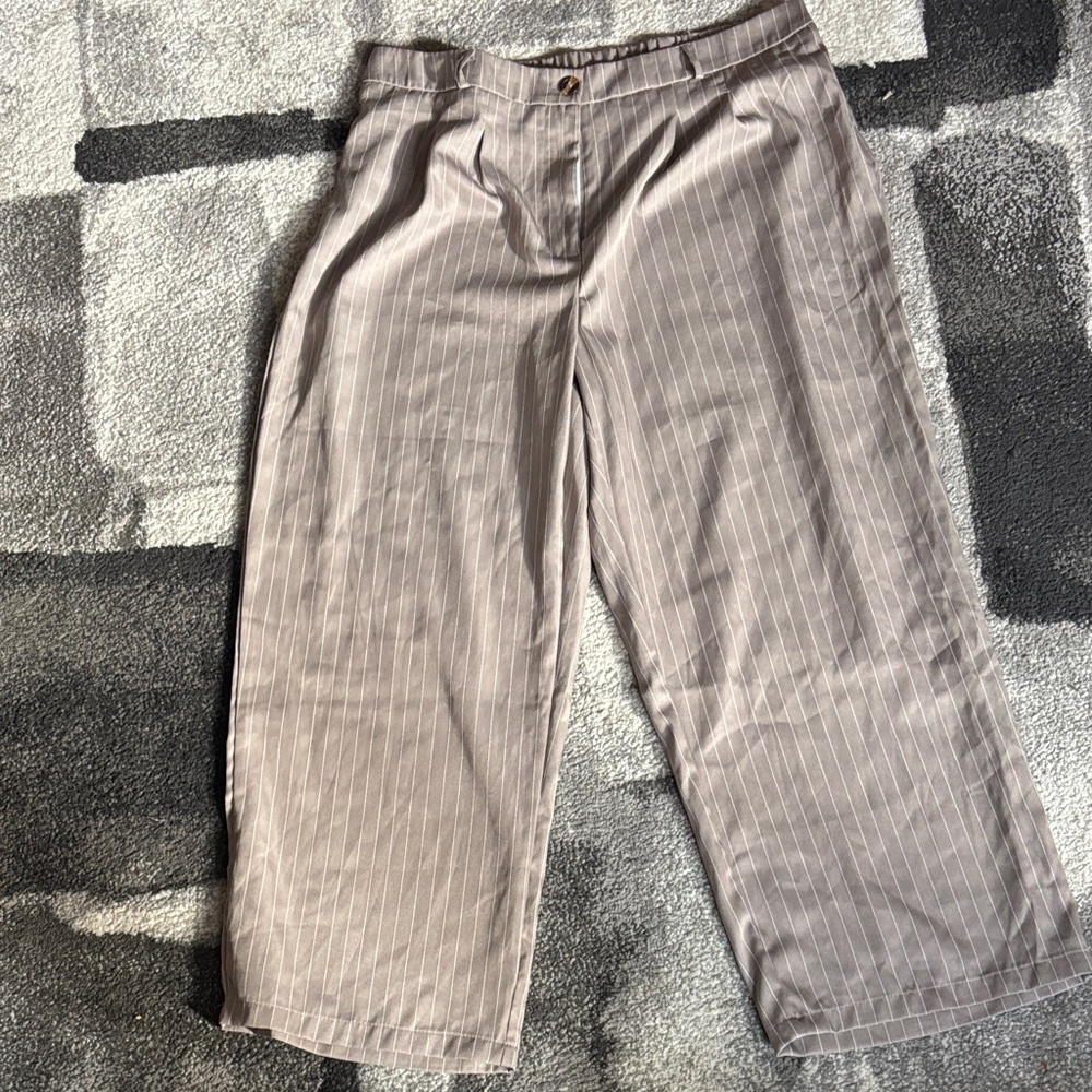 Striped Tan Wide-Leg Pants